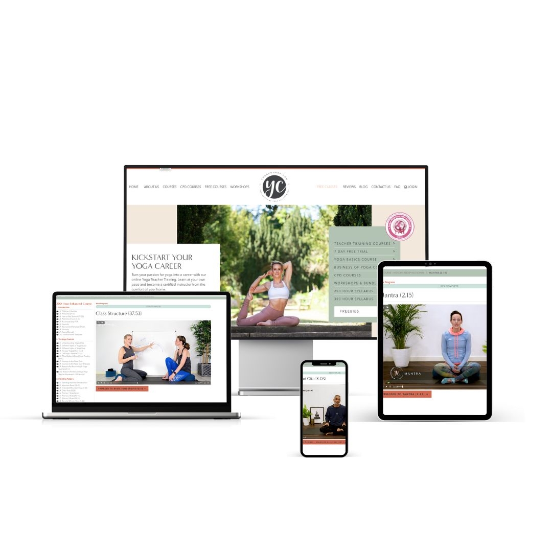 YogaCourse online platform on desktop laptop tablet and mobile